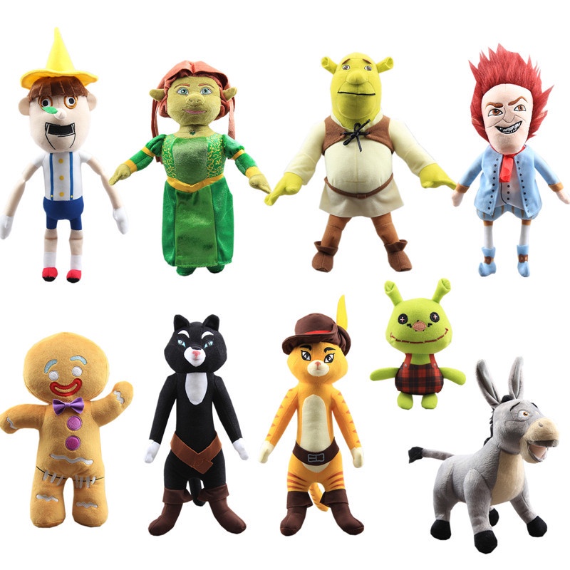 Anime Shrek Plush Toys Princess Fiona Gingerbread Man Donkey Puss Boots ...