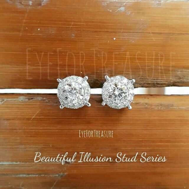 Genuine Natural Diamond Stud Earrings Illusion Type 18k Gold Shopee Philippines