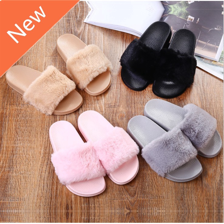 ready stock] Fur Slides Rihanna Slides 