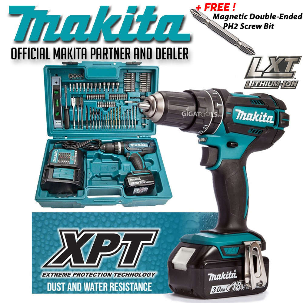 Makita DHP482 Cordless Hammer Combi Drill 18V LXT (1/2") with 101pcs