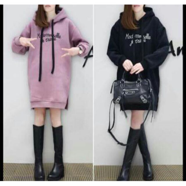 hoodie dress with knee high boots