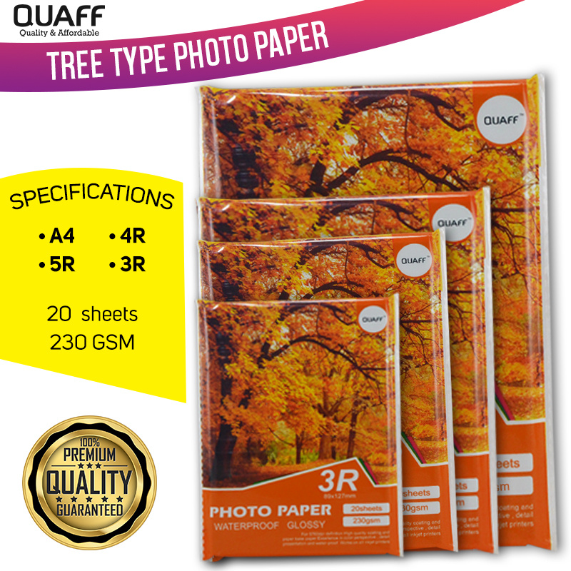 QUAFF Tree Type Photo paper Glossy A4 / 5R / 3R / 4R Size 230gsm (20 sheets per pack) Shopee