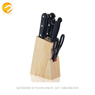 7pcs Multifunctional Cooking Knife Set with Wooden Scissors Sharpening Steel Holder Kitchen Storage