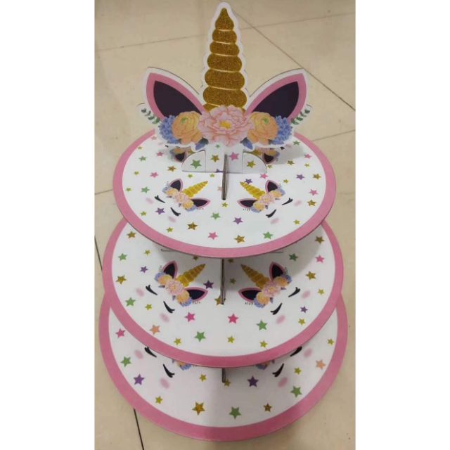 Unicorn Cupcake Stand Pink Three Layers Shopee Philippines