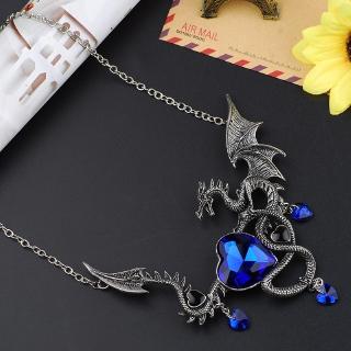 Fashion Heart-shaped Gemstone Alloy Pendant Gothic Punk Firebreathing Dragon Necklace Jewelry #4
