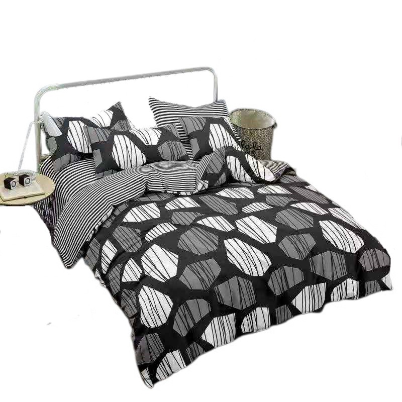 Angbon 3 In 1 Queen Size Black & White Elegant Design Bedsheet Set 60”*75”*7.8” #4