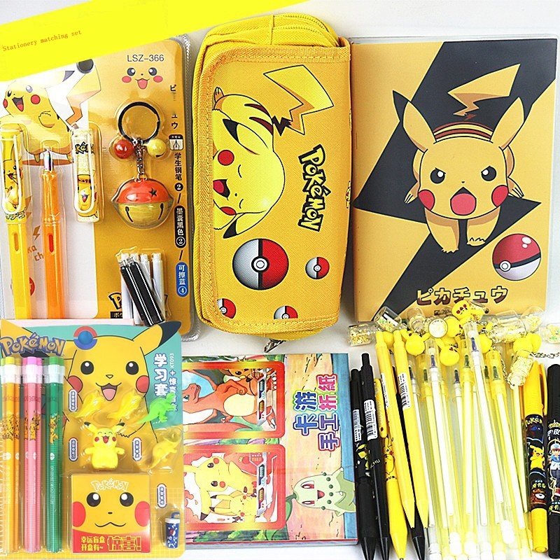 Pikachu pencil case stationery set spree student gift gel pen notebook ...