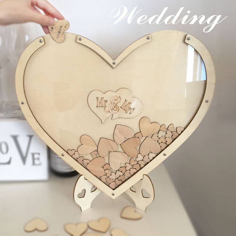 Book Personalized Wooden Double Heart Wedding Decor Signatur