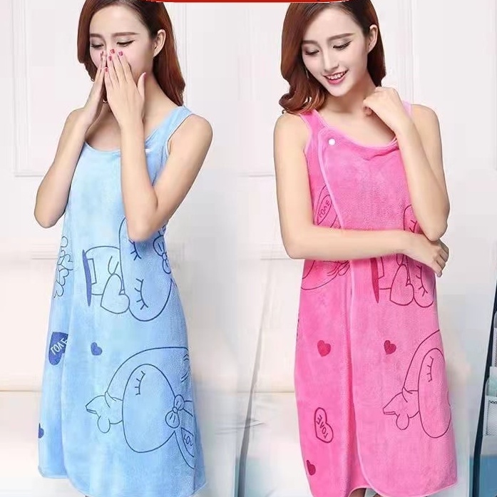 (C202) Dress Microfiber Bath Towel Robe Waffle Body Wrap with