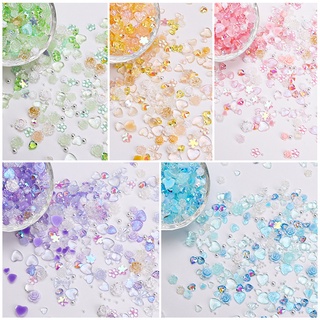 Hot Sales Nail Mixed Camellia Glitter Heart Colorful Rose Flower Aurora Pearl Resin Decorations DIY Nails Art Charms