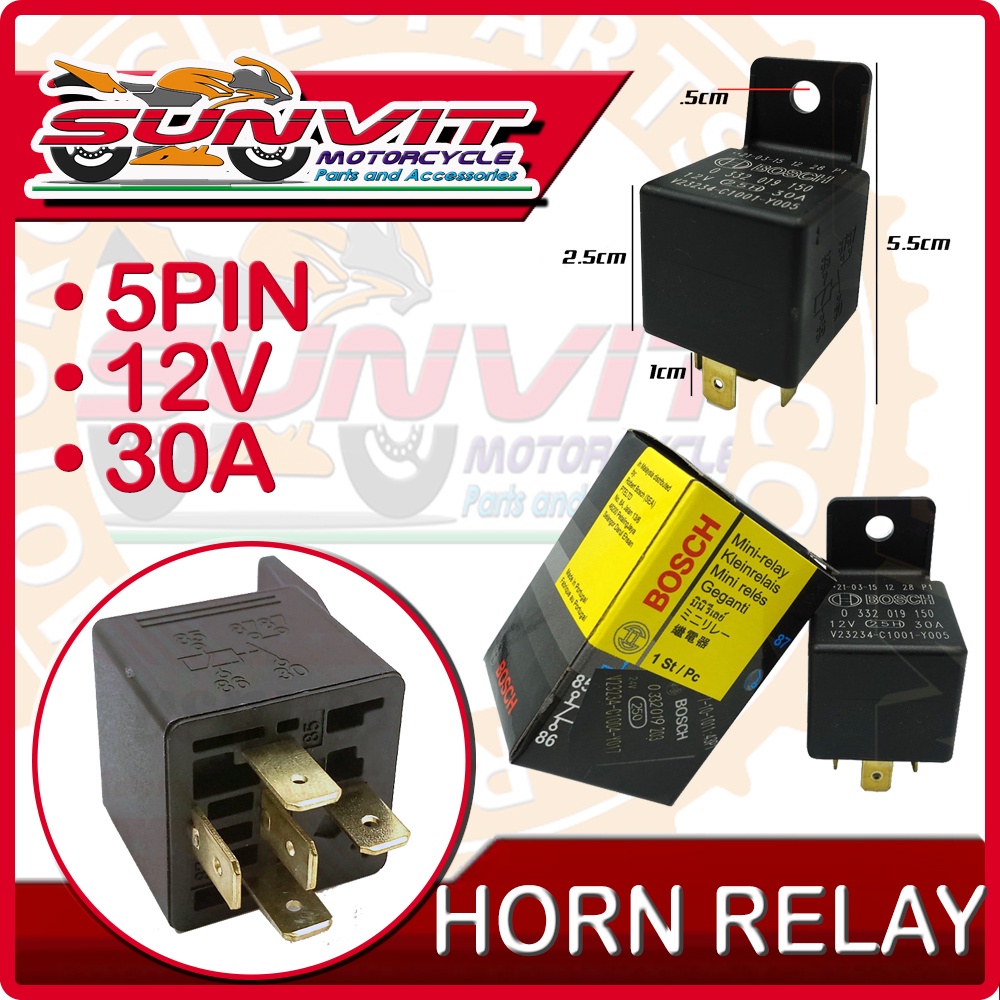 MOTORCYCLE BOSCH HORN RELAY 12V 30A 5PIN Shopee Philippines