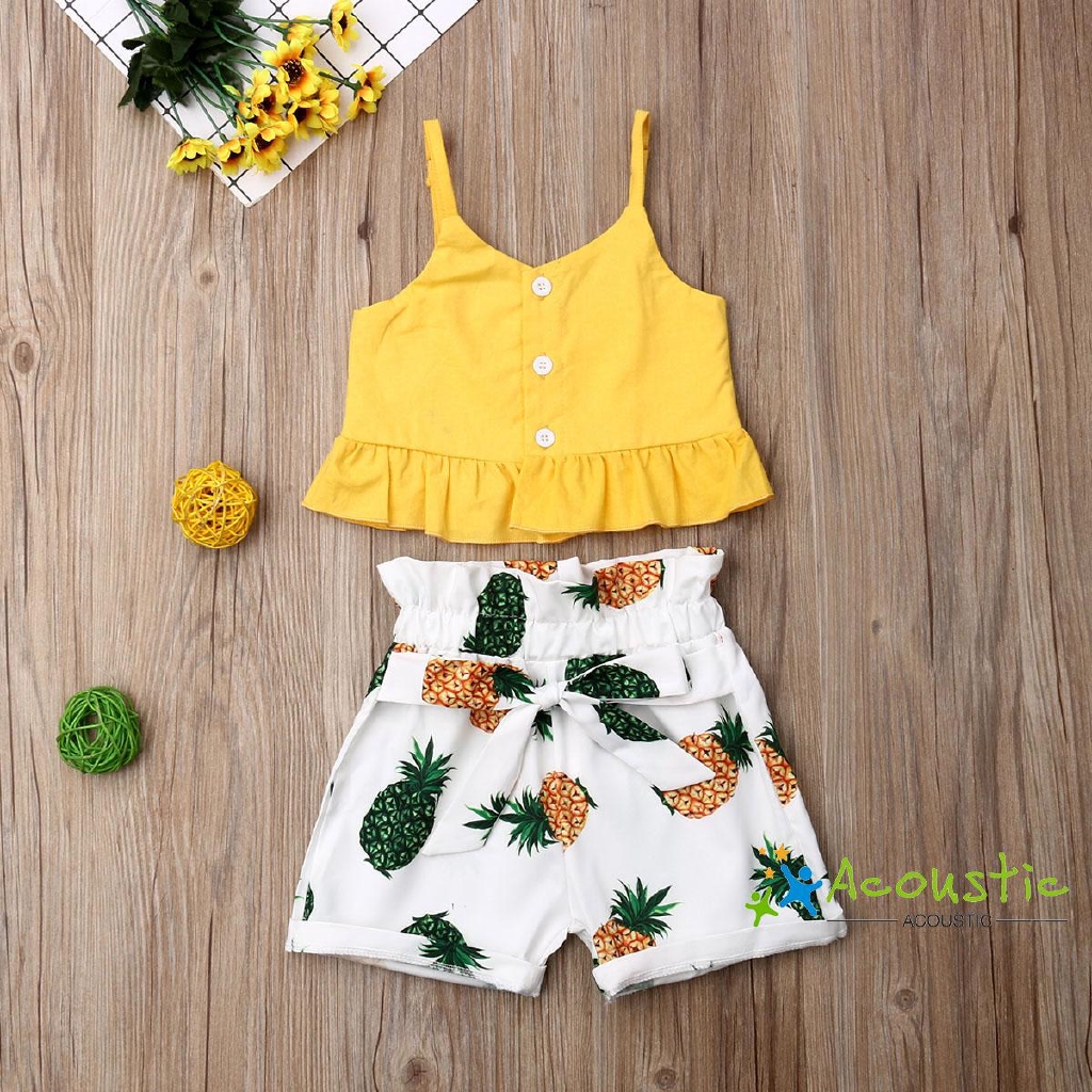 I Ibaby Girl Tops T Shirt Pineapple Short Pants Outfit Set Shopee Philippines