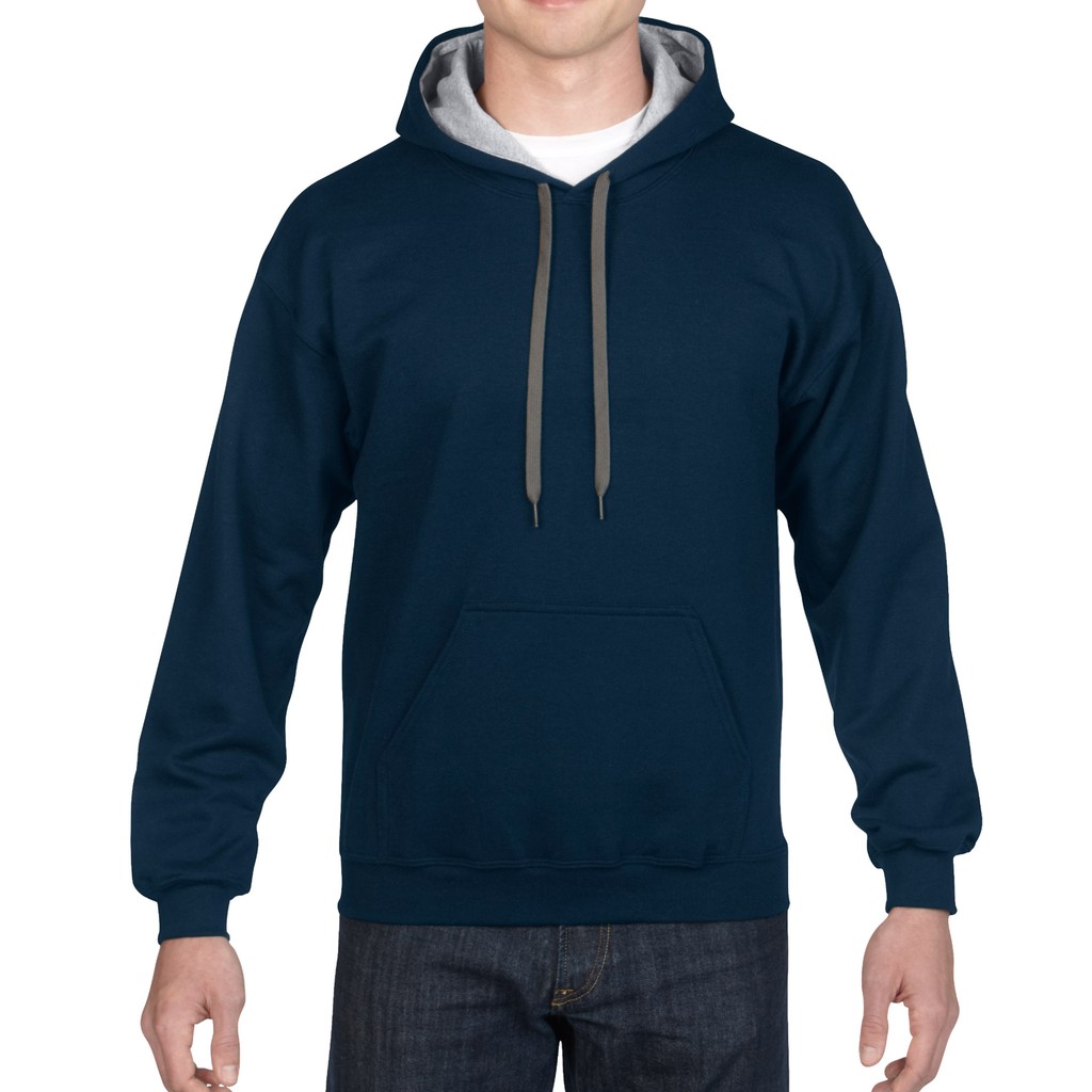 Gildan Adult Contrast Hooded Sweatshirt (Navy/Grey) | Shopee Philippines