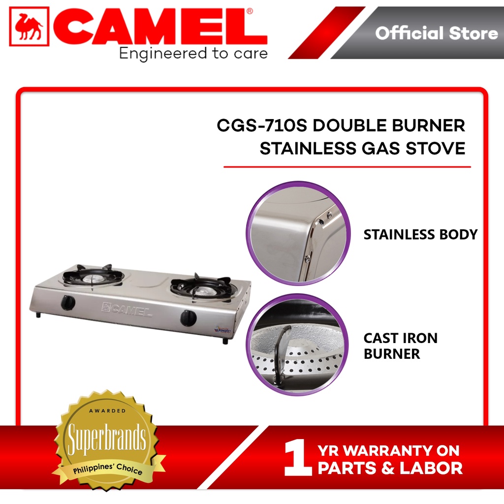 Camel CGS710S Double Burner Stainless Gas Stove with Free Hose