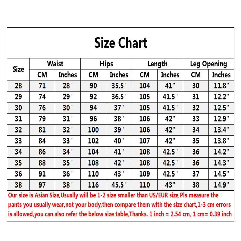mens jeans size chart