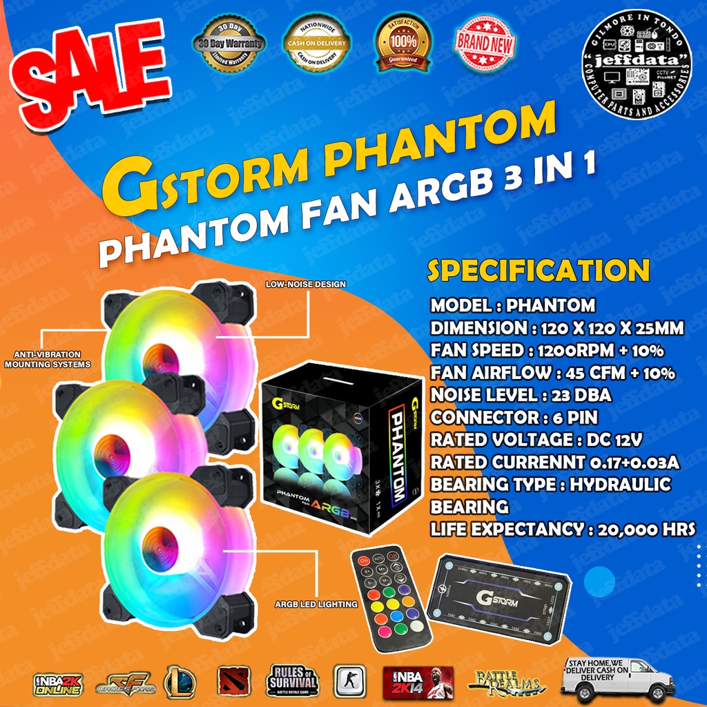 FAN Cooling fan Gstorm Phantom fan ARGB 3 in 1 with remote(jeffdata PC parts & Accessories