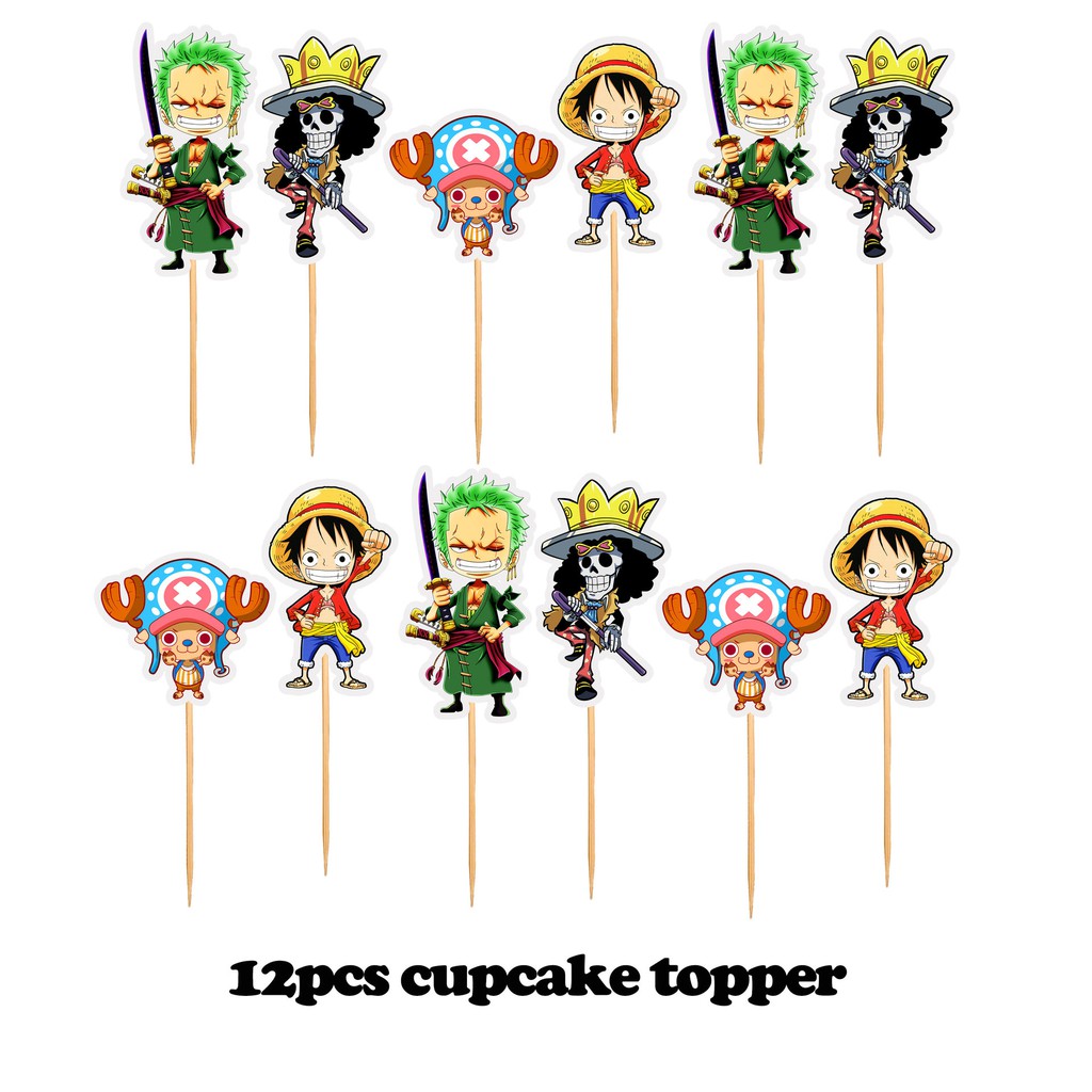 34 Pcs Anime One Piece Pirate Sequin Balloon Straw Hat Luffy Cake Toppers Happy Birthday Ban Shopee Philippines