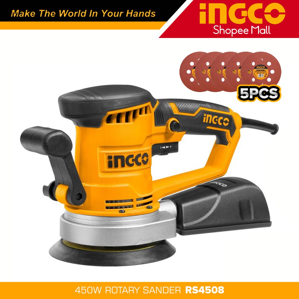 Ingco RS4508 6" Electric Orbital Rotary Sander 450W with 5pcs Sanding