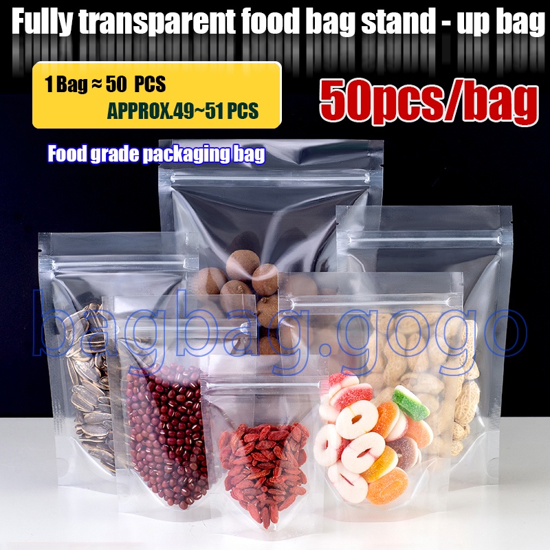 50pcs Transparent food packaging bag stand bag food bag Stand Up Pouch