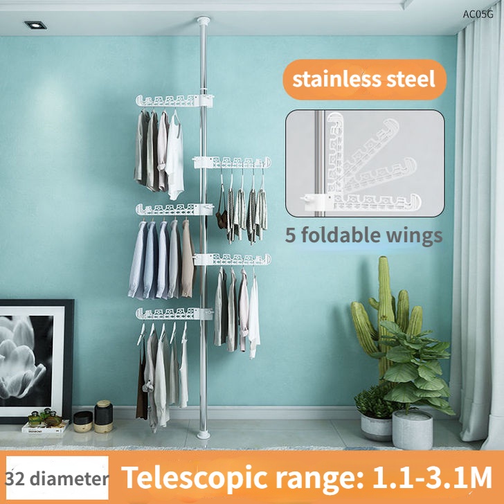 Clothes Hanging Standing Rack Drying Rack Floor To Ceiling Telescopic