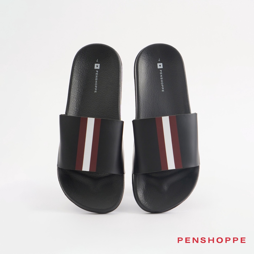 Penshoppe Printed One Band Sliders Slippers For Men (Black/White ...