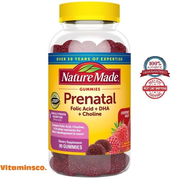 Nature Made Prenatal Gummies with Folic Acid + DHA + Choline (90 count
