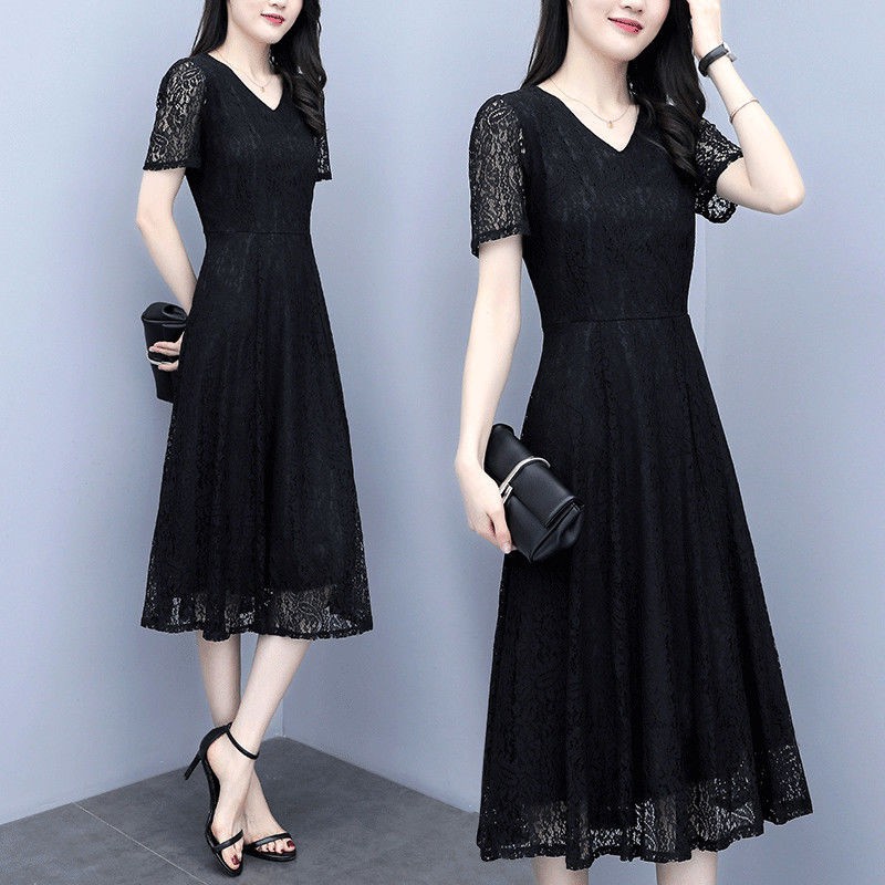 black lace a line skirt