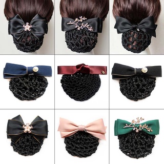 Bowknot Hair Bun Cover Net Snood Hairnet Bowknot Lace Pearl Crystal Barrette Hair Clip Hair Accessories for Woman