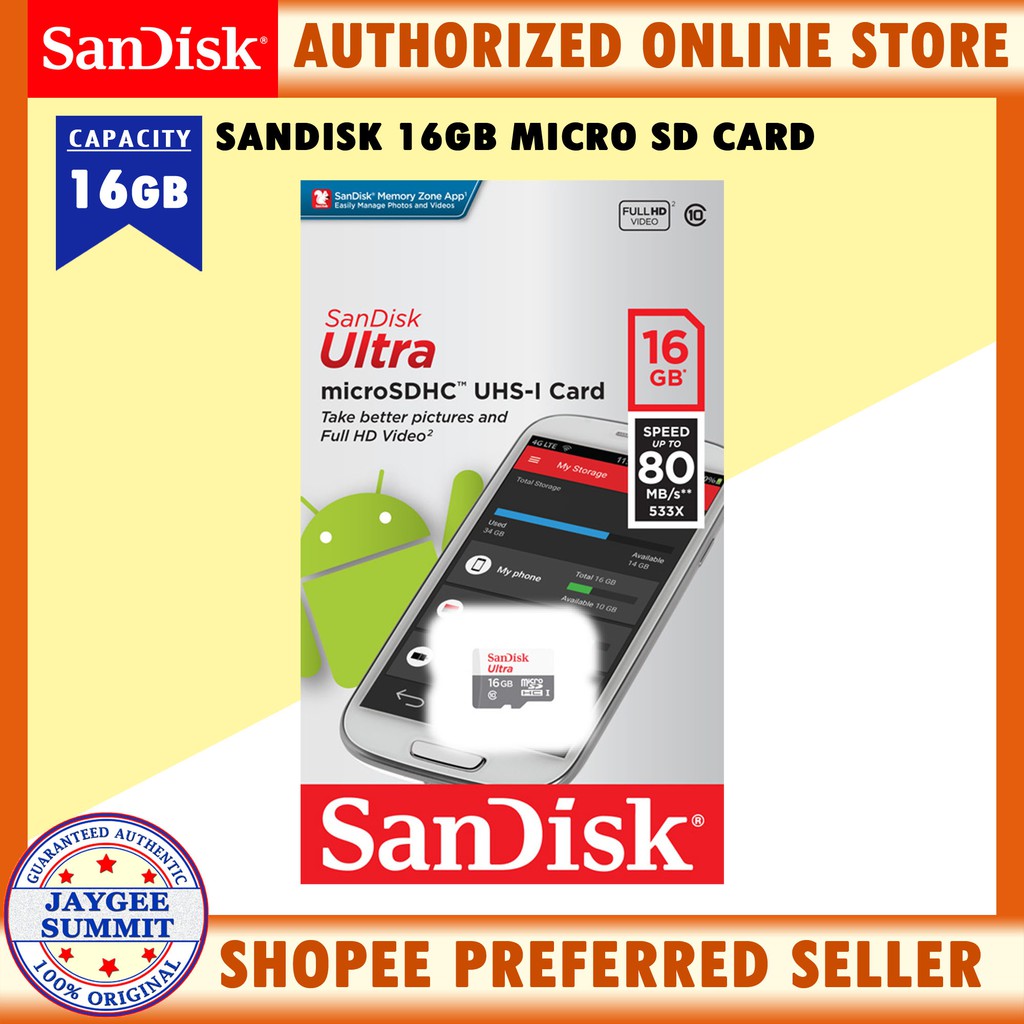 Sandisk Ultra 16gb Micro Sdhc Uhs 1 C10 Memory Card Shopee Philippines 0639