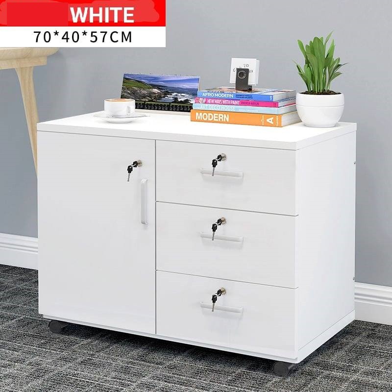 Mobile File Cabinet Wooden Side Table Filling Drawer Pedestal Office Storage With Lock Khaki/White Khaki 