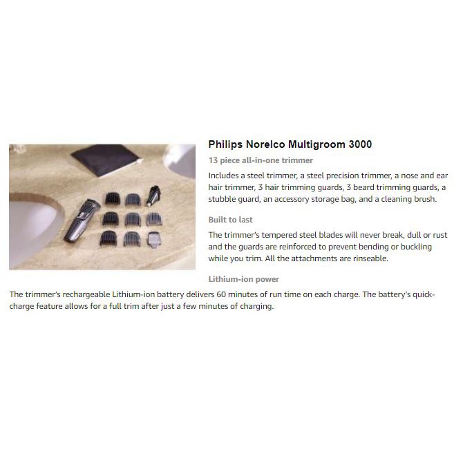 philips norelco multigroom 3000 charge time