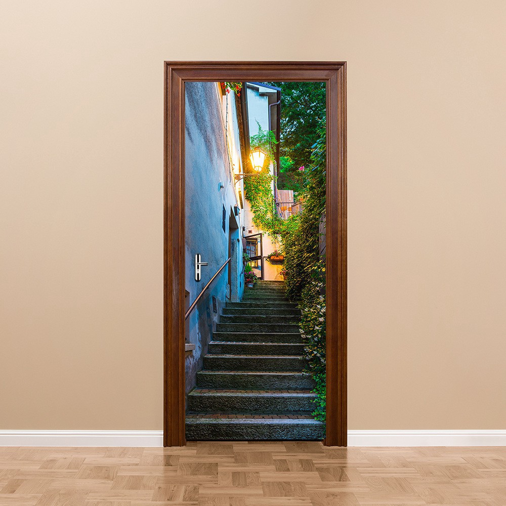 2pcs Set Home Creative Diy 3d Door Stickers Old Wood Door Pattern