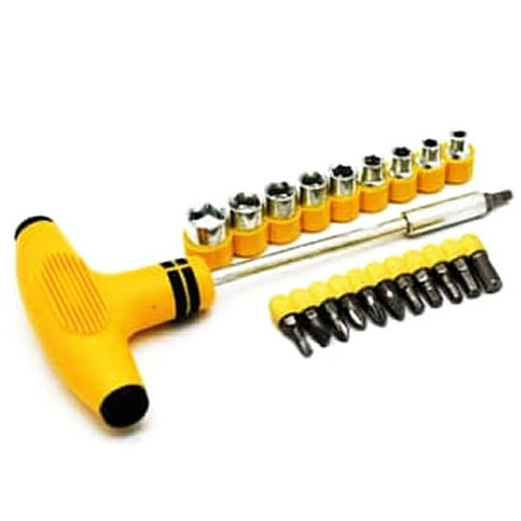 Screwdriver T-Wrench Hammer Socket Tool Shock Sock Socket Multifunction Set 24 In 1 Complete T-Wrench Tool Screwdriver Hammer Socket Shock Sock Socket Multifunction Motorcycle Car Complete Screwdriver Set Multifunction - Image 3