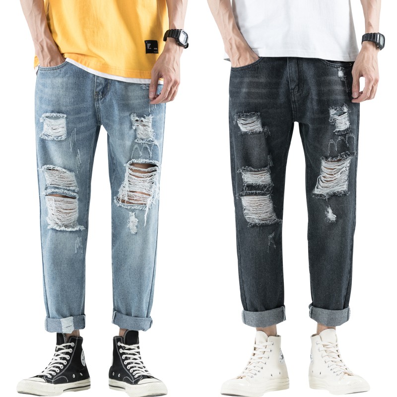 straight cut ripped jeans