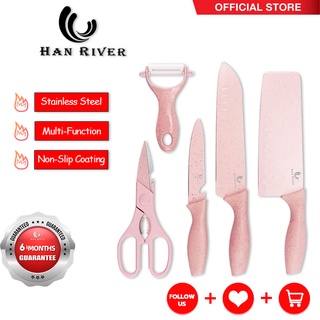 Han River HRDJ-5 Knife Set 5 PCS Pastel Colors Stainless Steel Chef Knife Cleaver Scissors