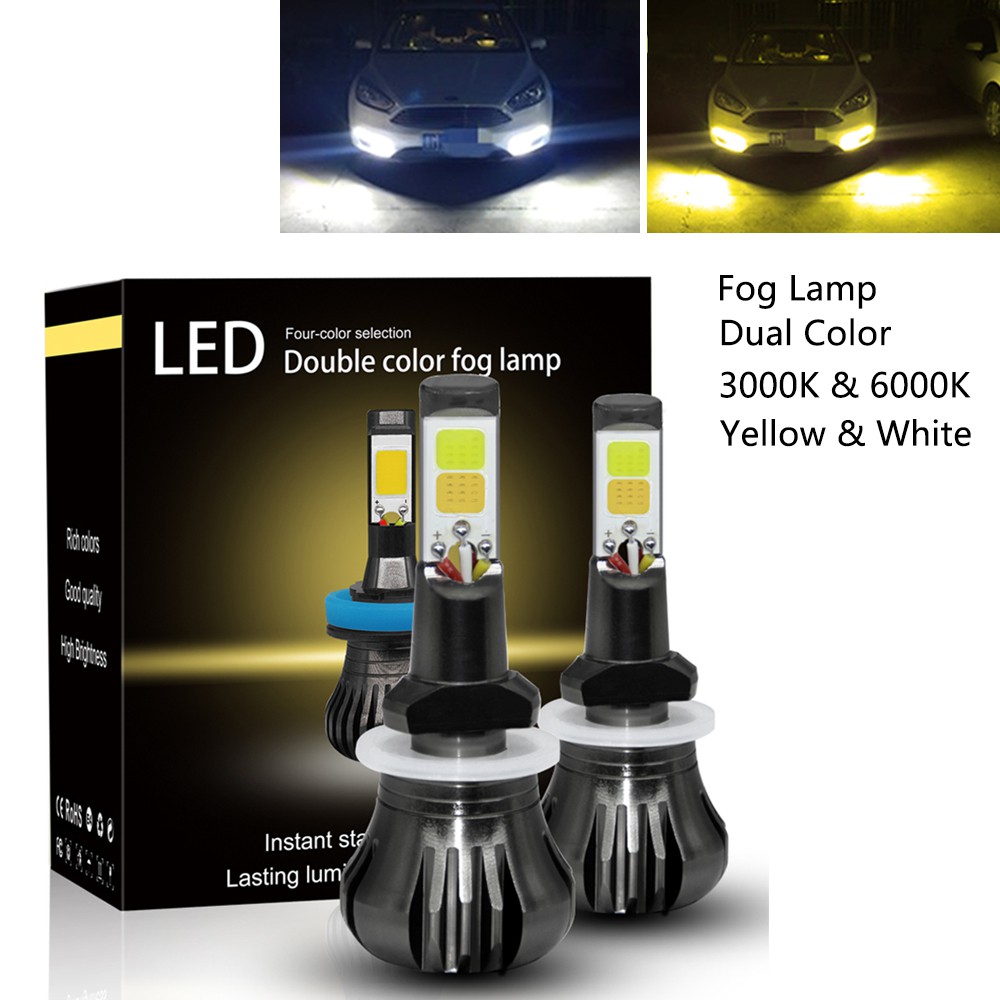 2x H3 COB LED Fog Light Bulbs Conversion Kit 3000K Yellow Amber Flash Blinking