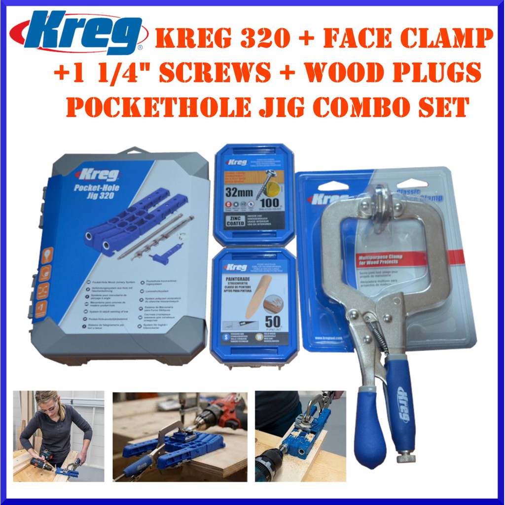 Original KREG 320 + Face Clamp + Screws + Wood Plugs Pockethole Jig