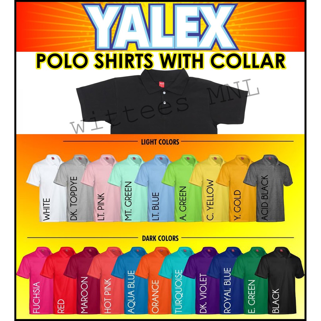 Yalex Polo Shirt Color Chart