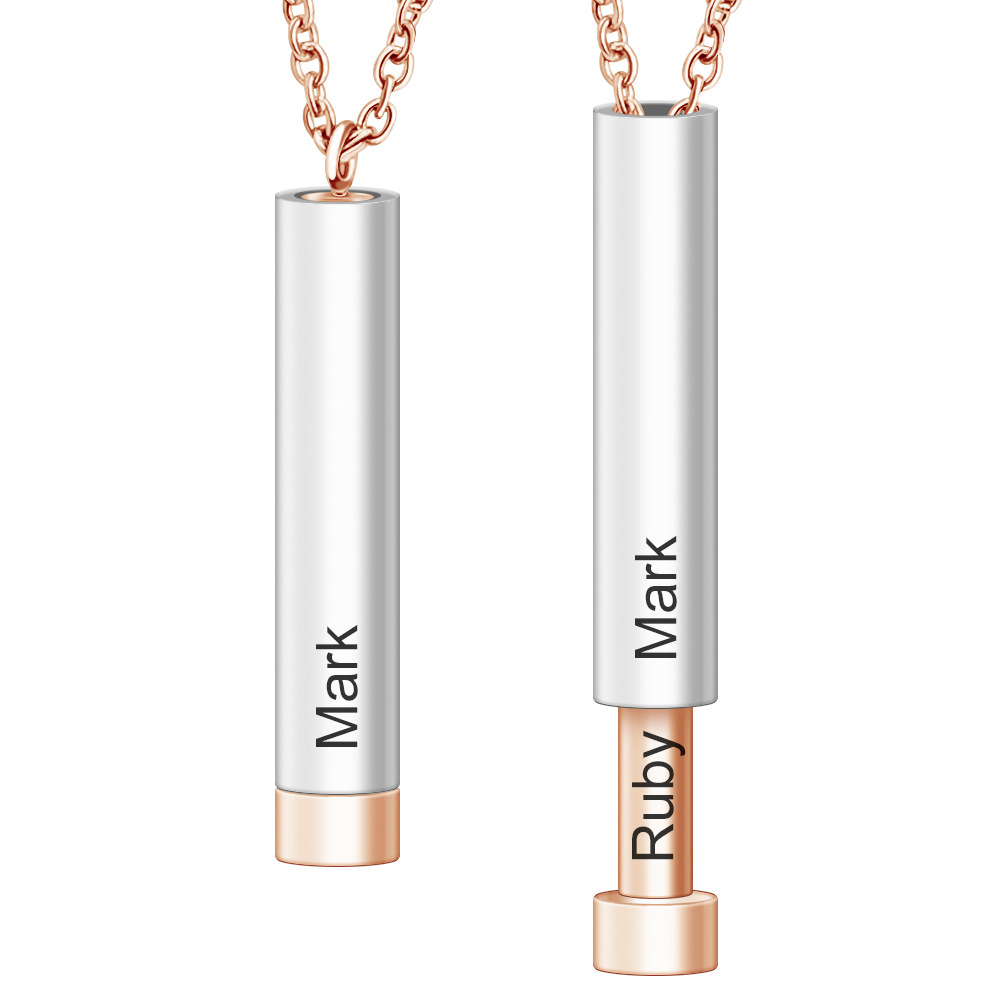 Personalized Custom Engraving Stainless Steel Double Vertical Bar Nameplate Name Pendant Necklace for Women 