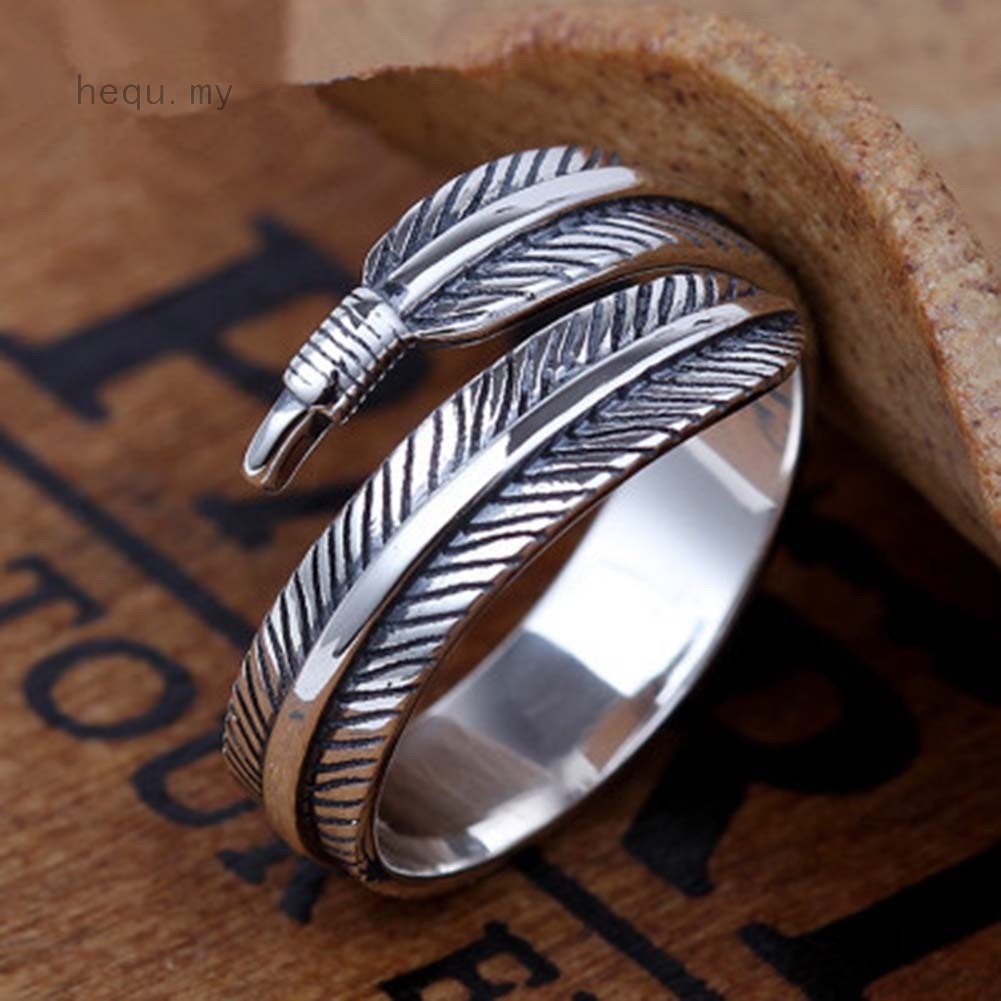 Goth Style Titanium Steel Leaf Ring Antique Silver Feather Men Ring Adjustable Shopee Philippines