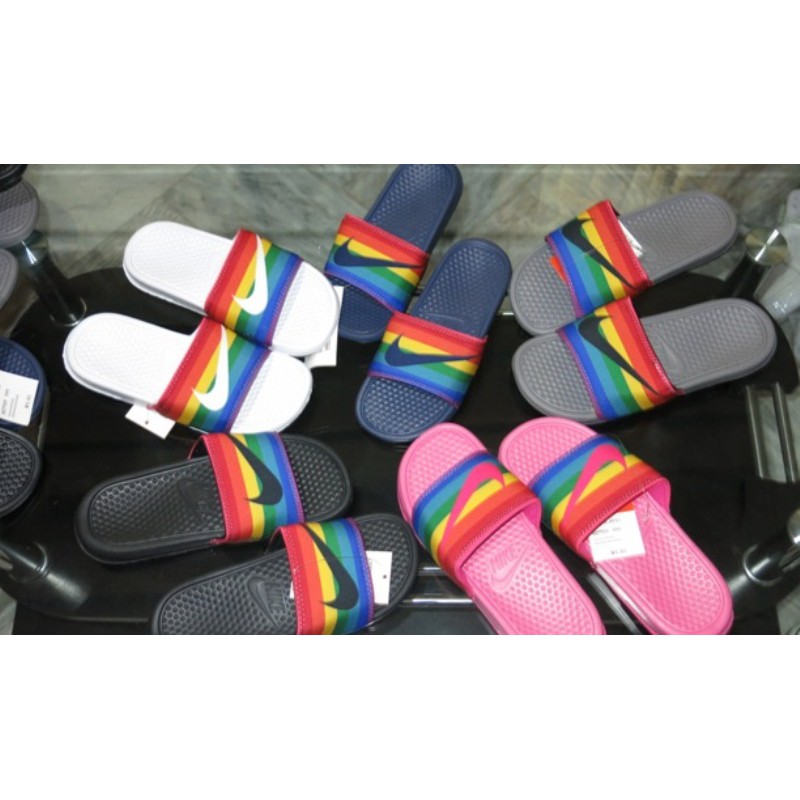rainbow nike slides