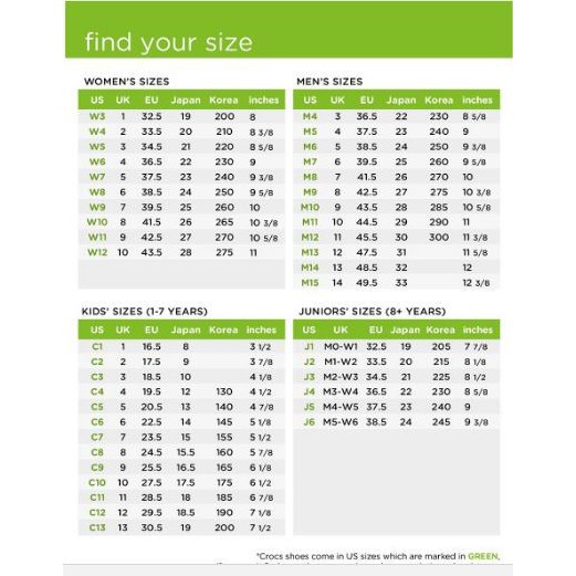 crocs kids sizing