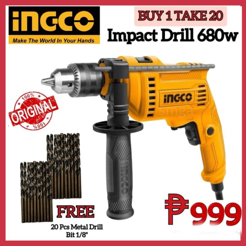 Ingco Impact Drill 680W ID6808 free 20pcs drill bit | Shopee Philippines