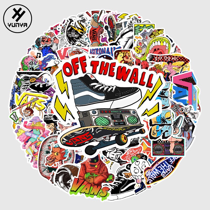 50 Pcs Cartoon Vans Waterproof Sticker Skateboarding Snowboard Retro