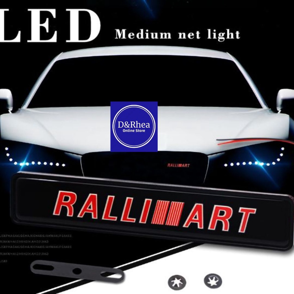 RALLIART Car Front Grille Emblem Badge LED Light Waterproof Decorative