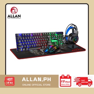 Allan Gaming 5-in1 Keyboard and mouse Mouse pad Headset and  Headset stand Affordable combo