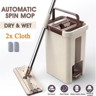 mop with squeezer T + 8 2in1 Self-Wash Squeeze Dry Flat Mop Bucket Tool Kit 360 #1