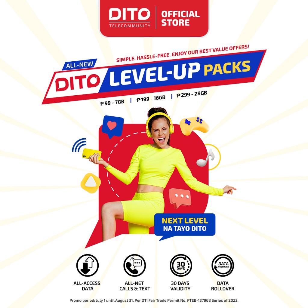 DITO Level Up SIM Pack 199 With 16GB DATA Shopee Philippines
