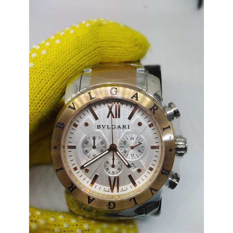 bvlgari watch Chronograph for men two tone rose gold 45mm | Shopee  Philippines