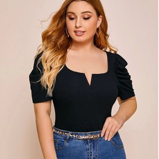 Kathryn PLUS SIZE  Puff Sleeve Vneck Tops Fits to XL 31017#